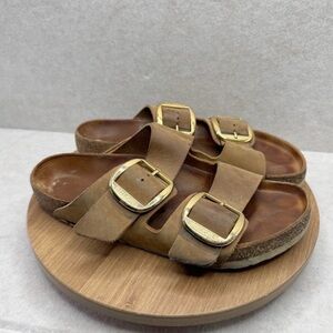 Birkenstock Brown Leather Double Buckle Sandals with Gold Buckles size 41